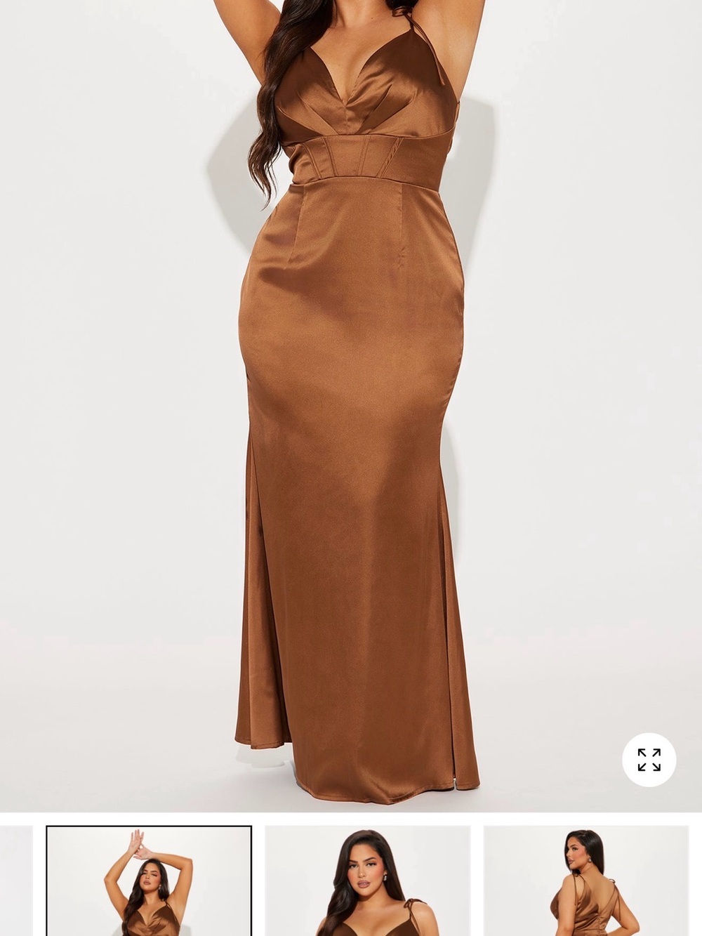 Fashion Nova Satin Brown Maxi Dress